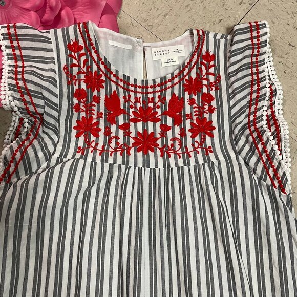 BROOME STREET Kate Spade New York Striped Embroidered Trapeze Dress - Picture 2 of 7